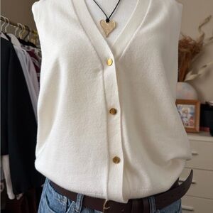 French Connection Ivory Button-Front V-Neck Sleeveless Sweater Vest